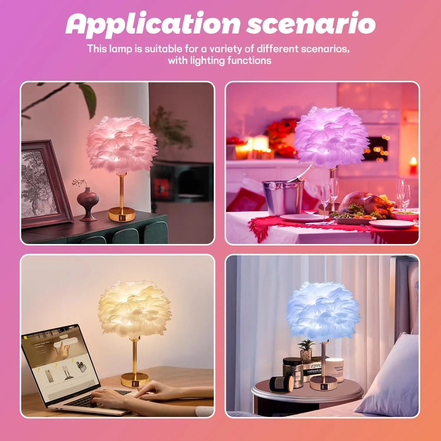 Lampe à plumes tactile intelligente avec chargement USB, veilleuse à couleur changeante RGB pour décoration de bureau de chambre à coucher