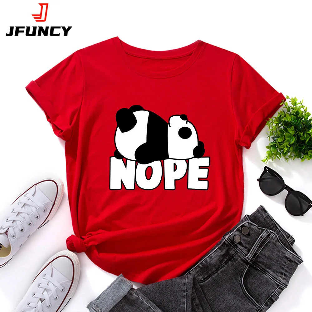 

JFUNCY S-5XL Women T-shirts Female Short Sleeve Tee Tops Panda Print Woman Casual Tshirt 2024 Summer Cotton T Shirt