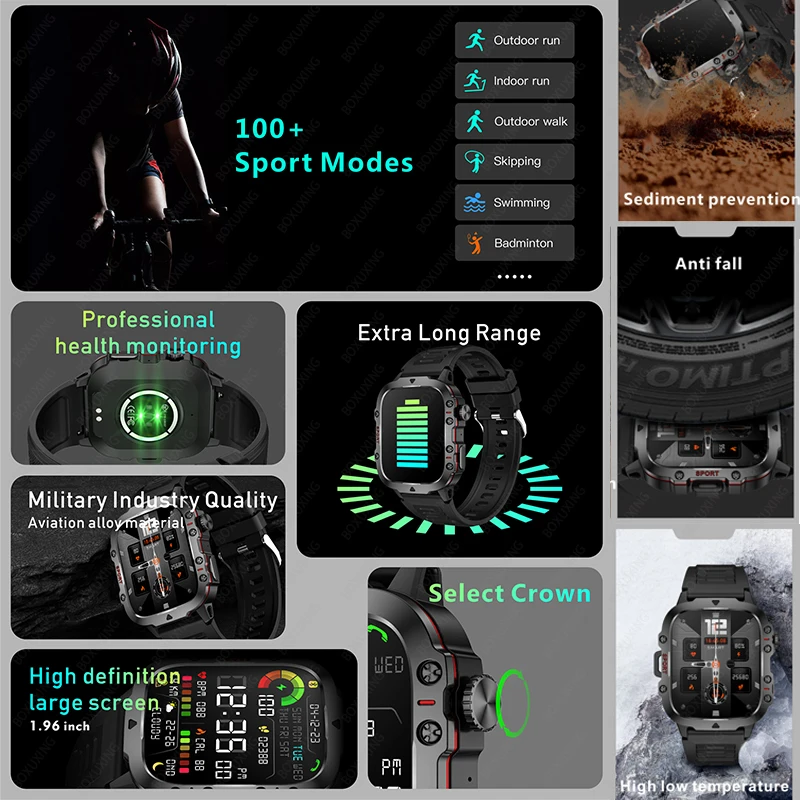 2024 New For Xiaomi Military Smart Watch Men Outdoor Sports Fitness Tracker Health Monitor 1.96\