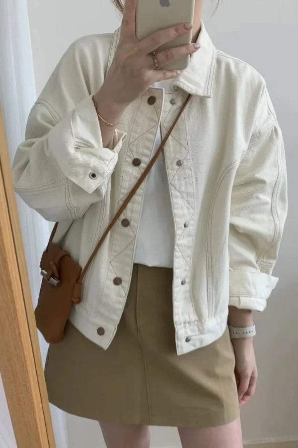 

Woman Jackets Elegant Women'S Windbreaker With Hood Tweed High-End Quality Fashion Outerwear Button Front Pocket Pure Simple