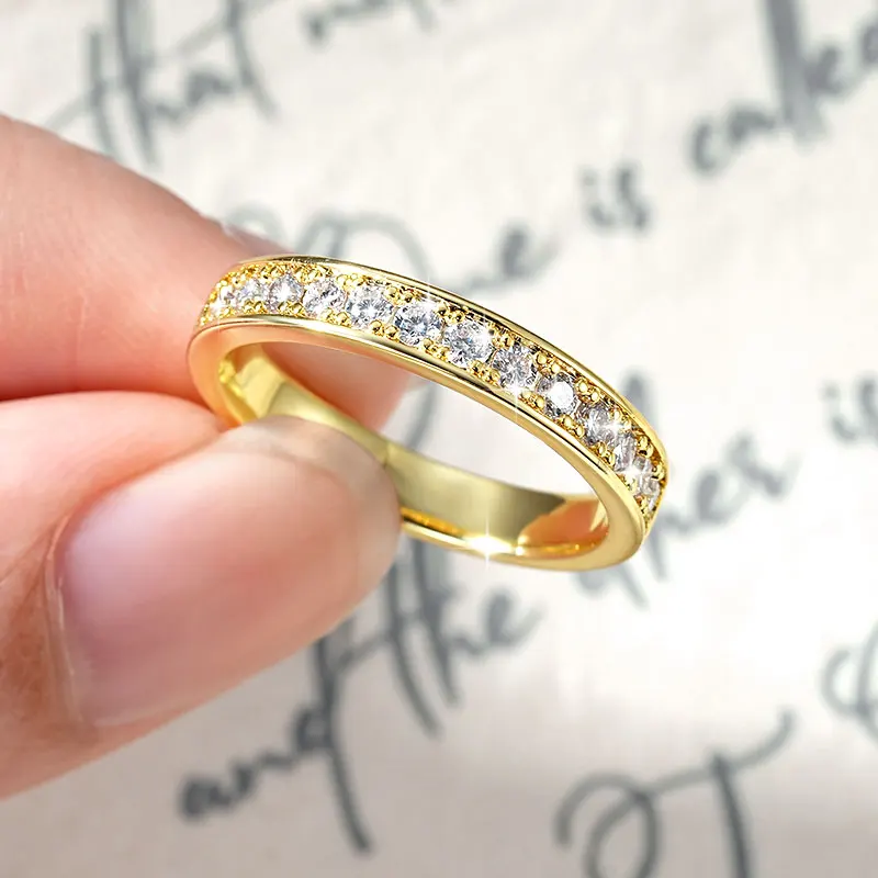 Anziw 14k Gold Filled Half Eternity Band 2mm D Round Moissanite Ring GRA Certified Fashion Stackable Finger Rings for Women Gift