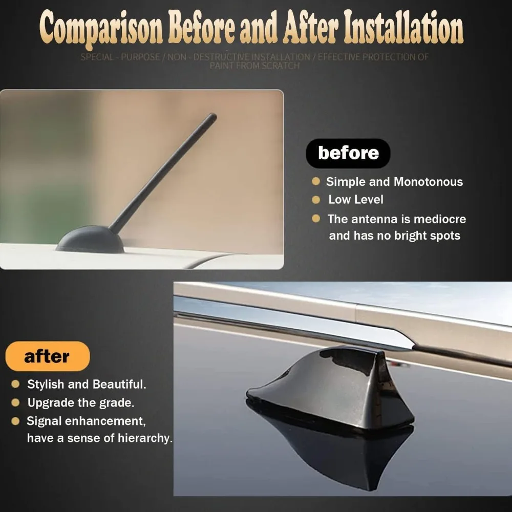 Antena z płetwą rekina do wszystkich samochodów Stylizacja anten Uniwersalny wzmacniacz sygnału FM Antena radia samochodowego Naklejka na antenę z