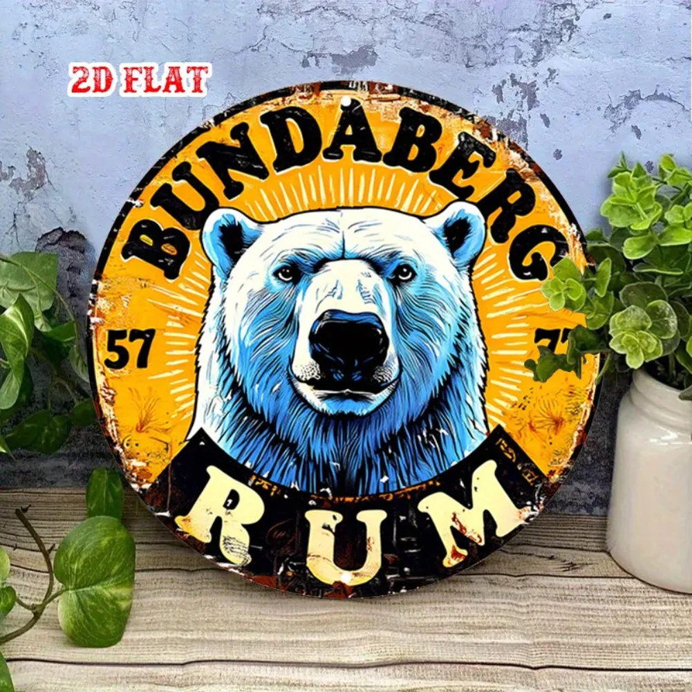 [مسطح 21D] قطعة واحدة من لافتة ألومنيوم مستديرة من Bundaberg Rum - لوحة فنية جدارية معدنية على شكل دب ريفي مقاس 7.87 بوصة، أصفر وأسود، بدون إطار