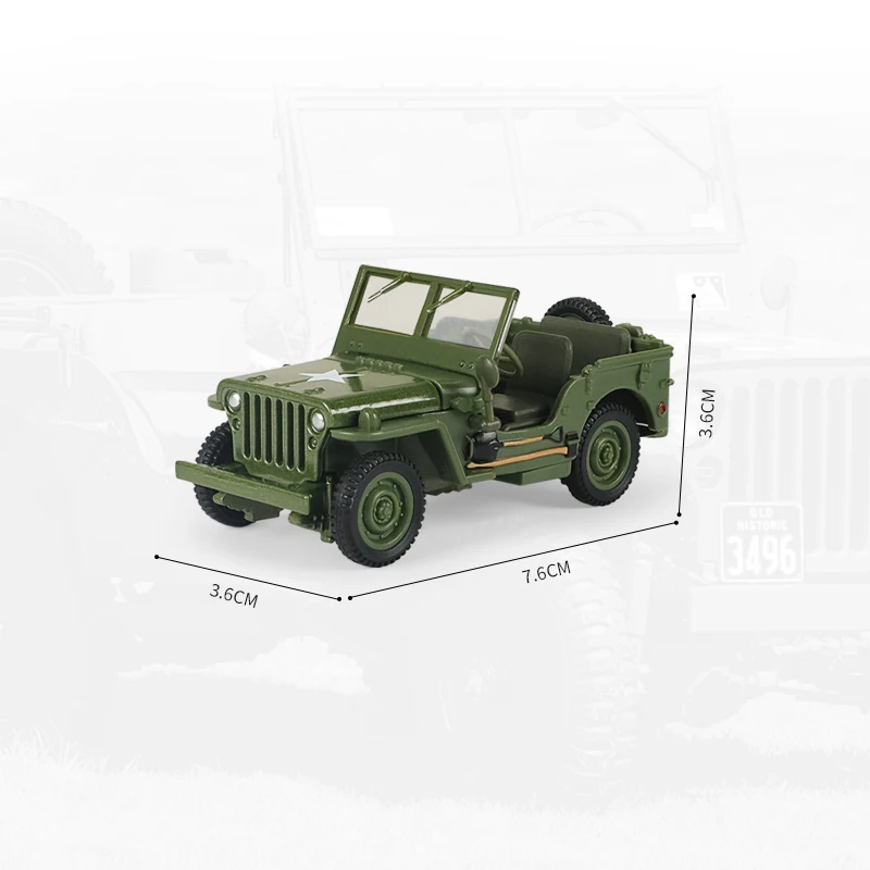 1/43 JEEP WILLYS Military Army Vehicle modello in miniatura in lega di zinco Toy Car Free Wheels Diecast Metal Collection Gift For Kids