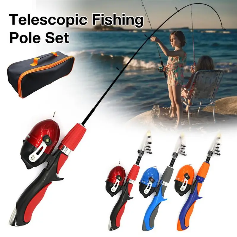 Kids Telescopic Fishing Pole Set Portable Lightweight Grip Fishing Rod Kit With Spinning Reel For Child Beginners Fish Equipment