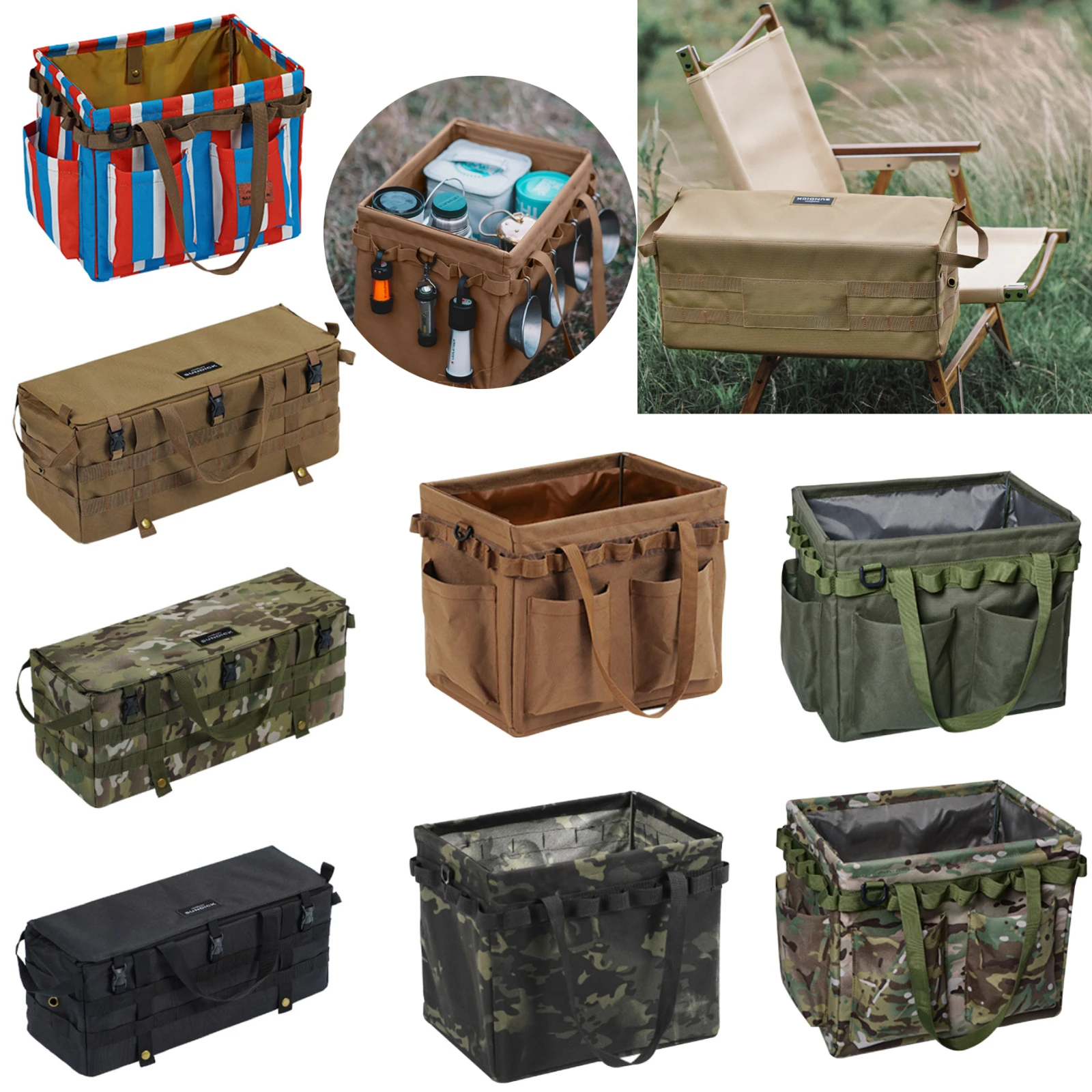 

Camping Table Side Storage Bag Molle Waterproof Multifunctional Folding Oxford Cloth Bag Outdoor Picnic Desk Cookware HangingBag