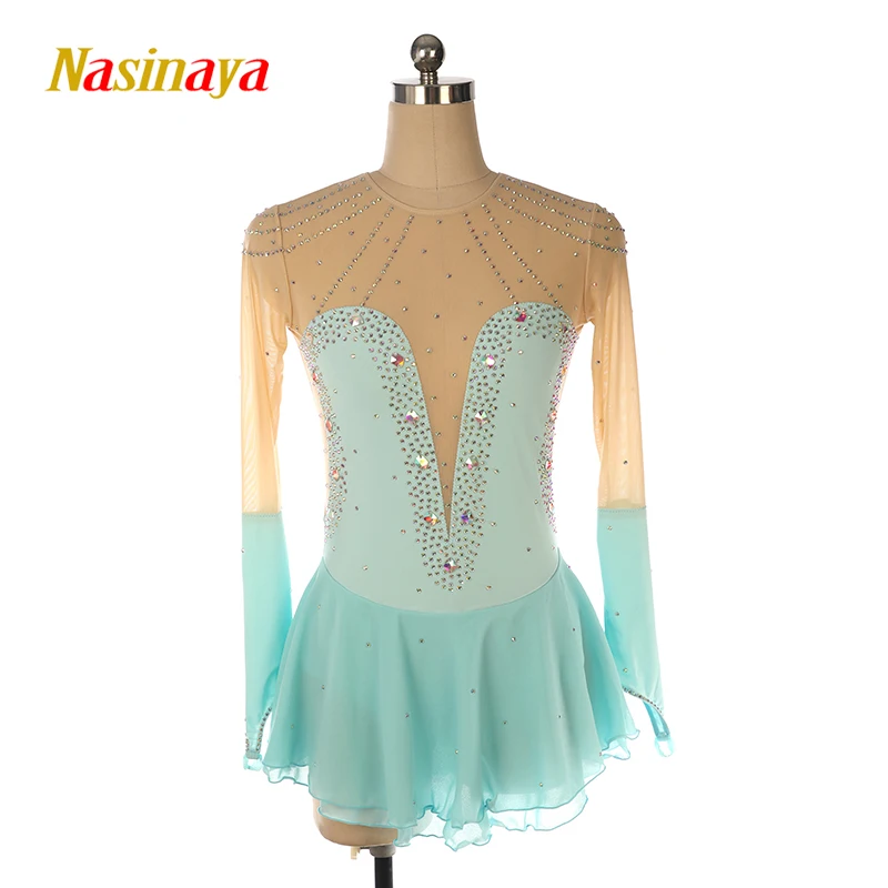 فستان Nasinaya للتزلج على الجليد، تنورة التزلج على الجليد للفتيات والنساء والأطفال، أداء الجمباز باللون الوردي الفاتح #3