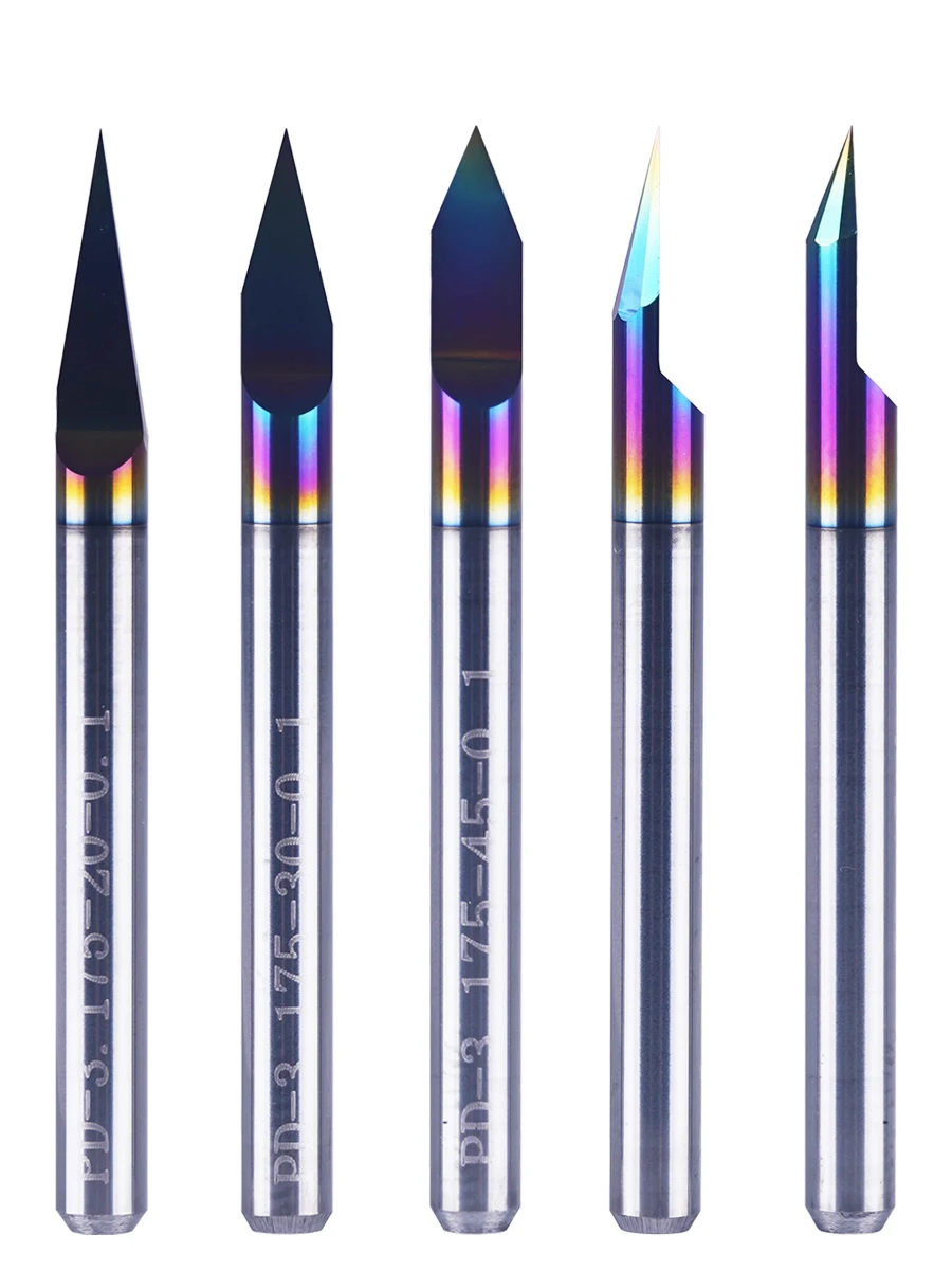 Dreanique 5 pc/lot fond plat carbure PCB gravure Bit 3.175mm tige DLC enduit 30 60 90deg 0.1 0.2 0.3mm pointe V rainure Bit outil