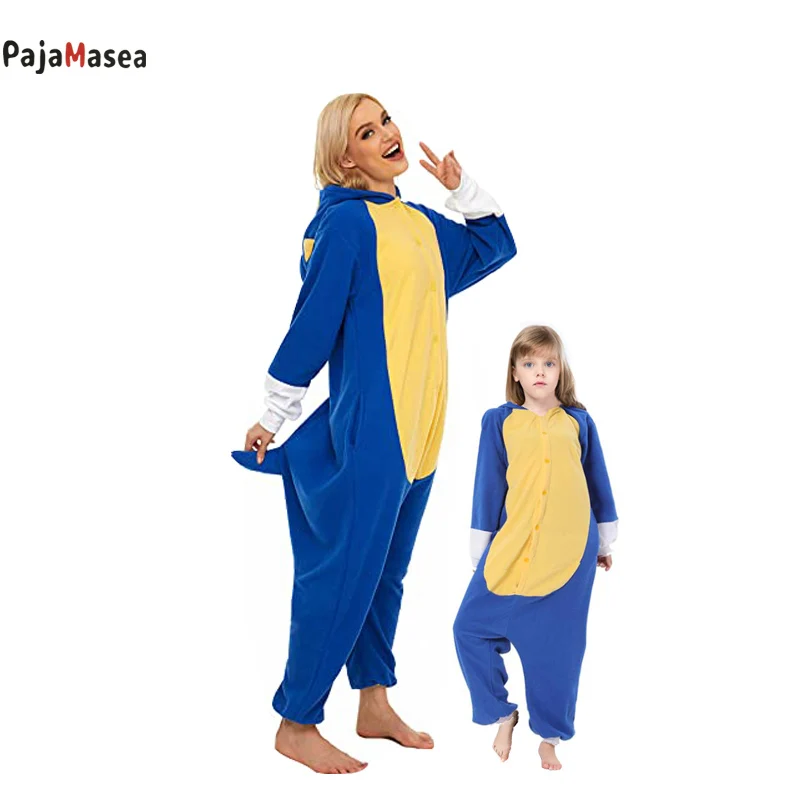 Hedgehog PAJAMASE Kids Blue Women Onesie Adult Fleece Cartoon Cosplay Costumes Family Jumpsuit Birthday Pijama Raccoon Kigurumi