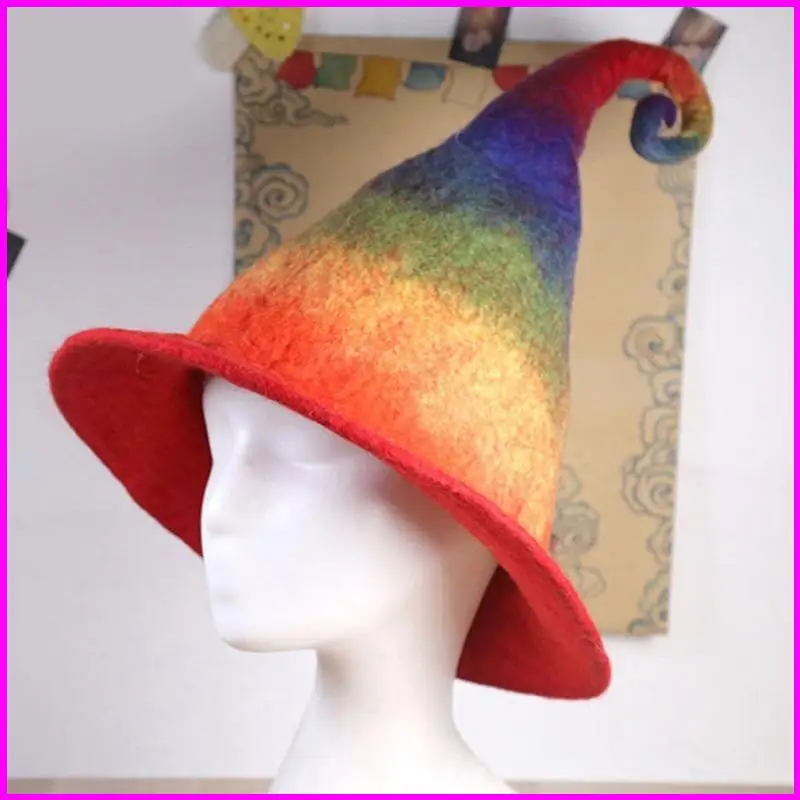 أزياء التدرج قبعة قوس قزح معالج قبعة هالوين شعبية الإبداعية الدعائم الهدايا الساحرات زي قبعة الخريف والشتاء #4