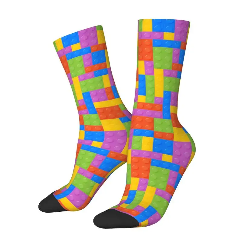 Custom Novelty Mens Colorful Building Plastic Brick Toy Blocks Patterns Dress Socks Unisex Comfortable Warm 3D Print Crew Socks