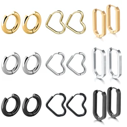 Boucles d'oreilles créoles en acier inoxydable brillant pour femmes et hommes, Hip Hop, Steapunk, Rond, Ovale, Coeur, Noir, Or, Argent, Document, Huggie, Bijoux, Cadeau