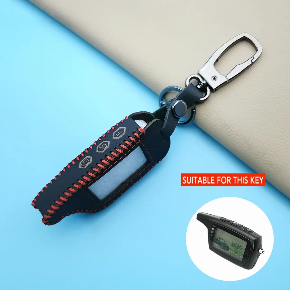 

Genuine Leather Key Fob Cover Cases For Pandora Dxl3000 Russia Two Way Car Alarm System Lcd Transmitter Car Style