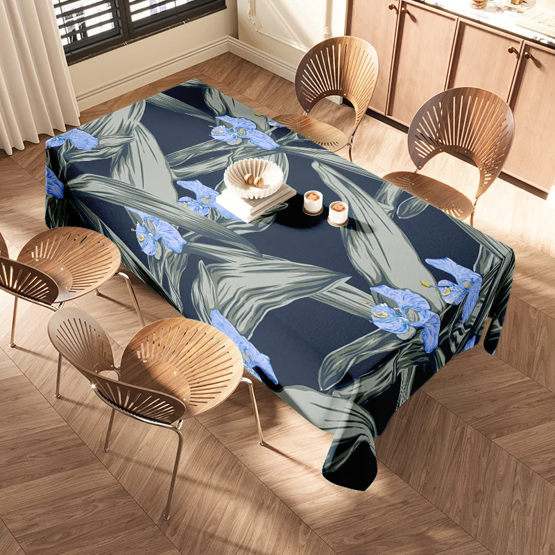 Modern Floral Tablecloth with Non-slip Surface for Dining Room Decoration Perfect Fit in Green Blue