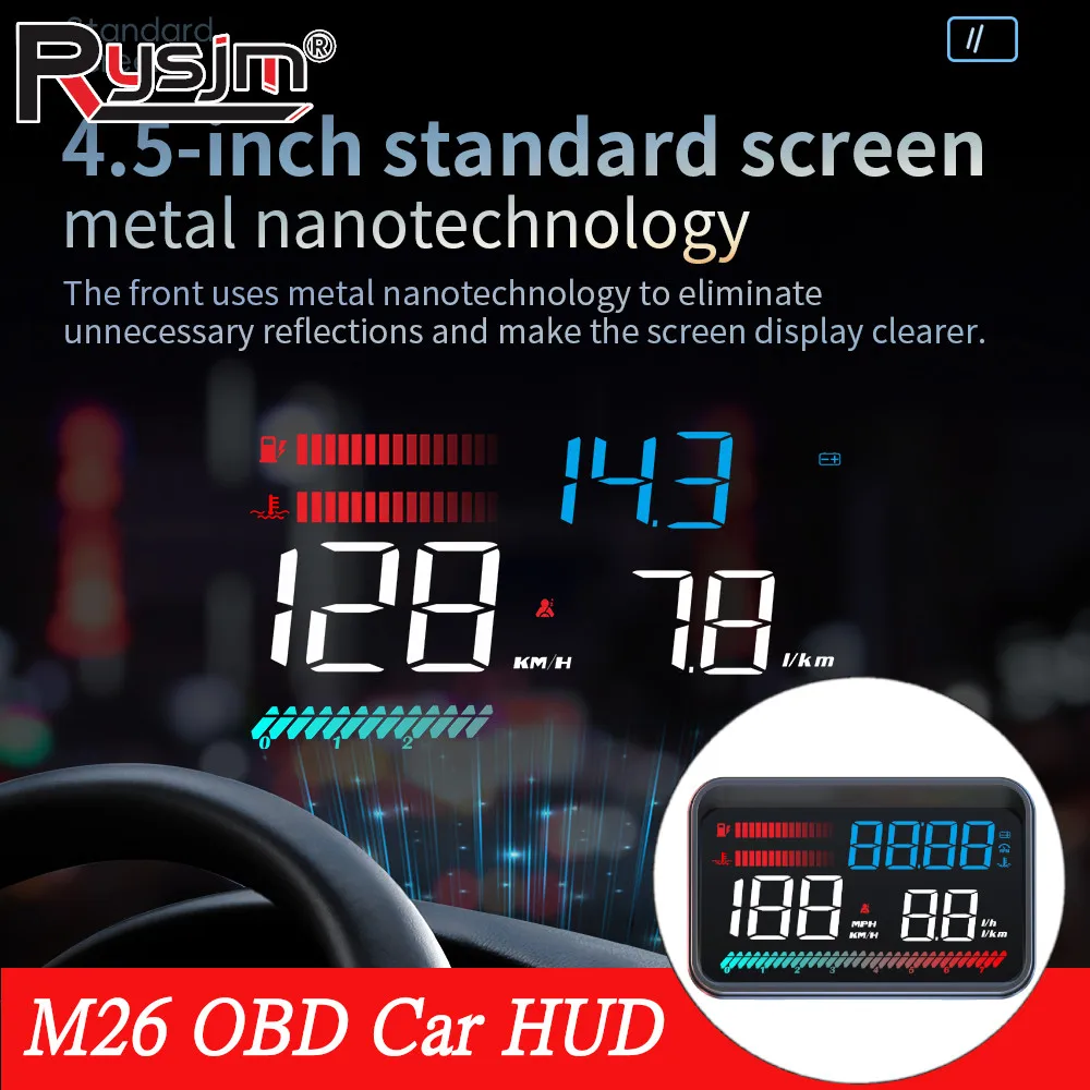 OBD2 Smart Gauge M26 Car Head Up Display Projector Screen Digital Speedometer Water Temp Fuel consumption RPM Overpeed Alarm