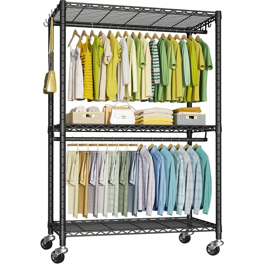 

P3 Plus Rolling Clothes Rack, Clothing Racks for Hanging Clothes, Heavy Duty Garment Rack with Wheels, Freestanding Portable Clo