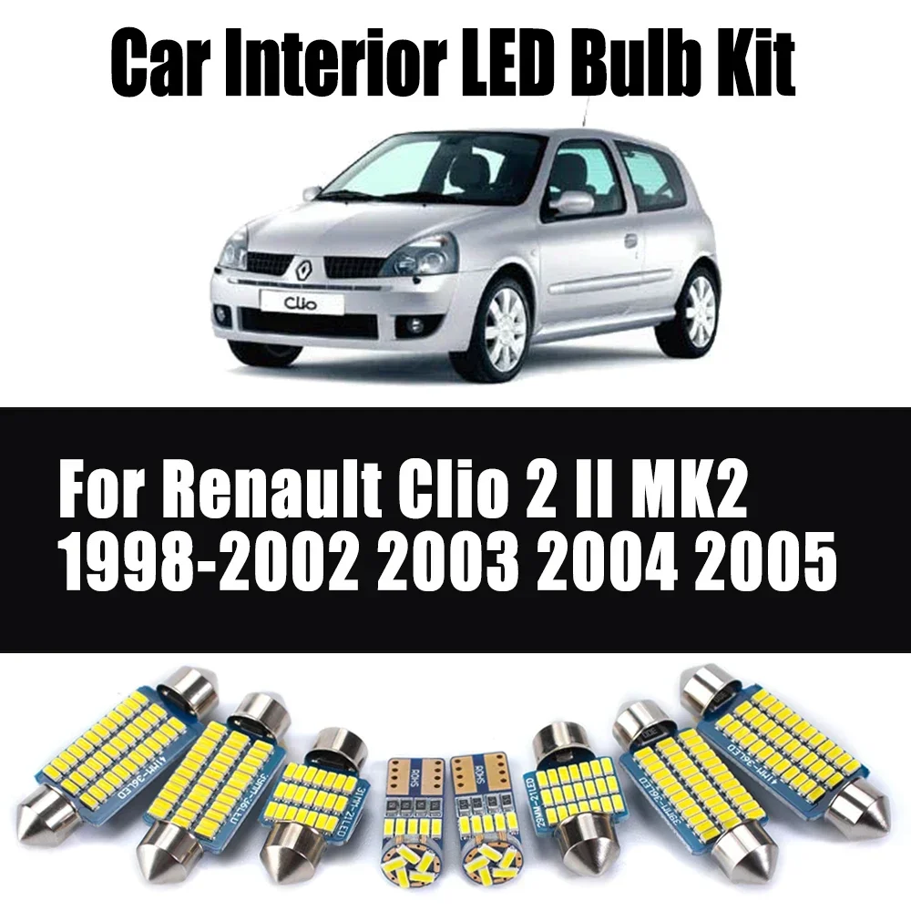 Kit de luz de techo de mapa Interior LED para vehículo Canbus, 8 Uds., para Renault Clio 2 II MK2 1998-2001 2002 2003 2004 2005, bombillas de techo para coche