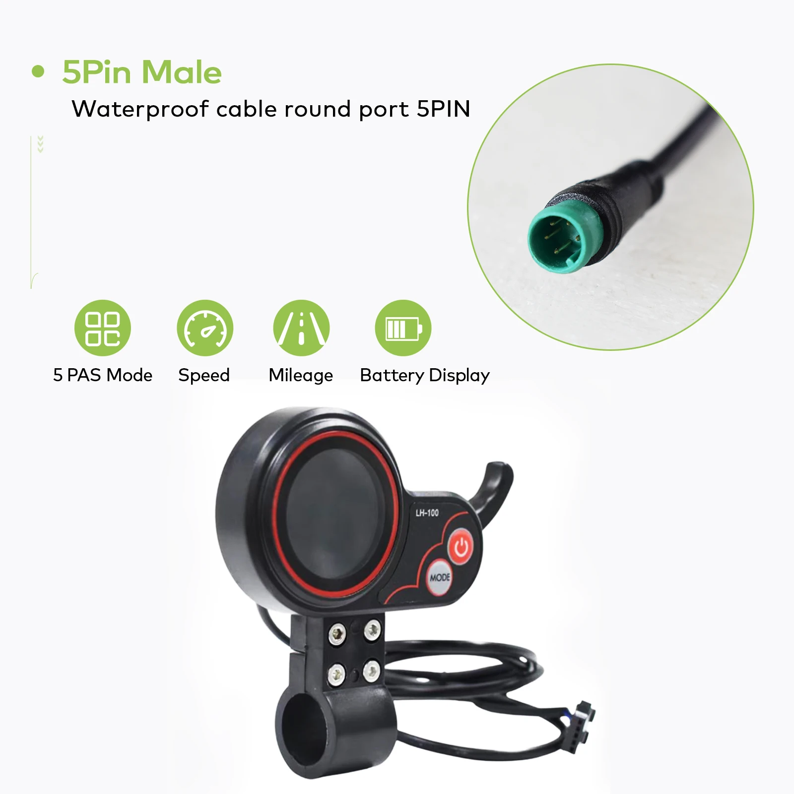 LH100 Elektrische Fietscomputer 24 V/36 V/48 V/60 V Waterdichte Bedrade Knop Snelheidsmeter Elektrische Fiets Digitale Stopwatch Kilometerteller
