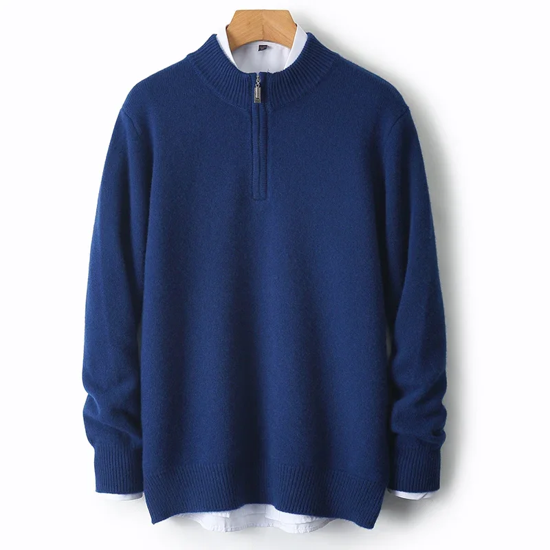 Pop Nuovo 100% Cashmere Lana Caldo Maglione Autunno Inverno Mezzo Cerniera da uomo Collo a mezza altezza Pullover Allentato Gioventù Affari Casual Per