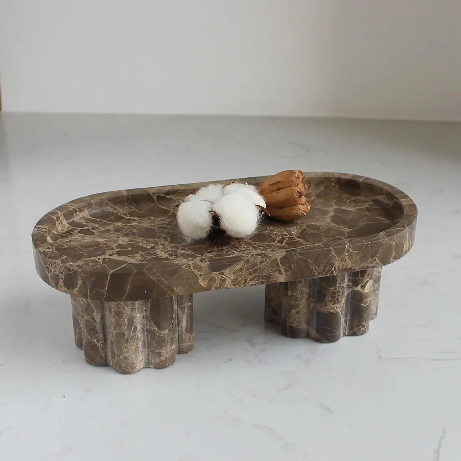 

Natural Travertine Marble Oval Tray with Legs, 10" Vanity Organizer for Perfume, Jewelry, Candles