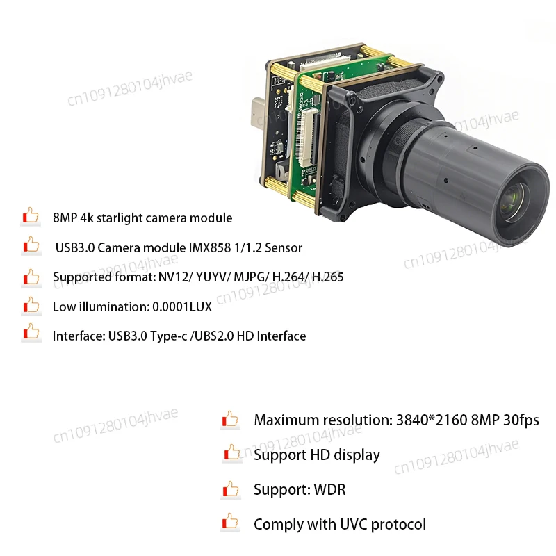 وحدة كاميرا بمستشعر USB 3.0 4K 8MP Starlight IMX585 مع واجهة Type-c H.264/H.265/HD 0.0001LUX Illuminance OEM