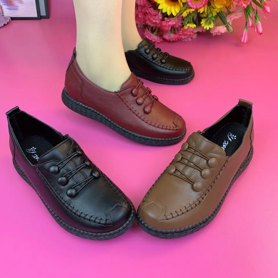 Women Large Size 42 Flat shoe 2024 Fashion Women Leather Flats Spring Shoes Comfort Fashion Classic Loafers Casual Leather Shoes
