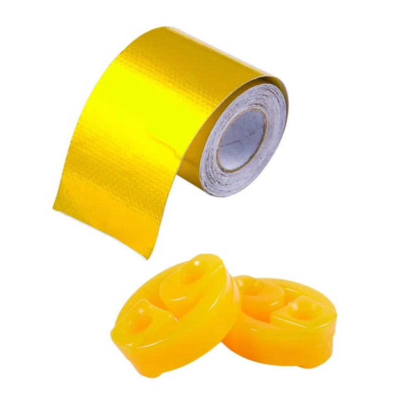 3 Pcs Accessories: Rubber 2 Holes Race Car Muffler Exhaust Hanger Bushing 2 Pcs & 1 Pcs Reflect a Gold Thermal Tape