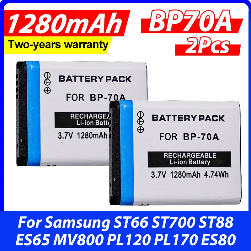 2Pcs 1250mAh BP-70A BP 70A BP70A Li-ion Batteries for Samsung ST66 ST700 ST88 ES65 MV800 PL120 PL170 ES80