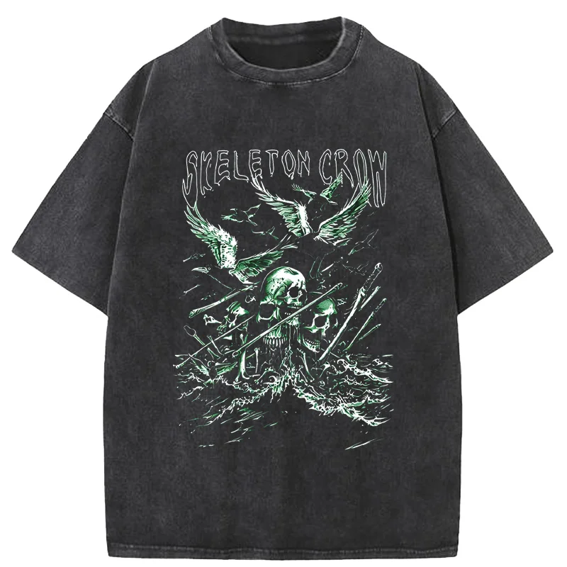 

Y2K Tshirt Washed New Harajuku Retro Hip Hop Skull Pattern Oversized T shirt Mens Womens Short Sleeved Gothic Clothing Tops