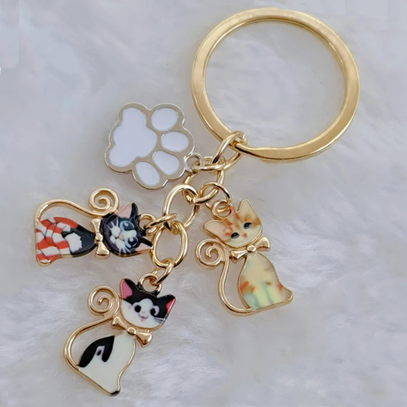 A-Z Kawaii Cat Keychain Pet Paw Key Ring Animal Footprint Key Chains Souvenir Gifts For Women Men Cay Keys DIY Handmade Jewelry