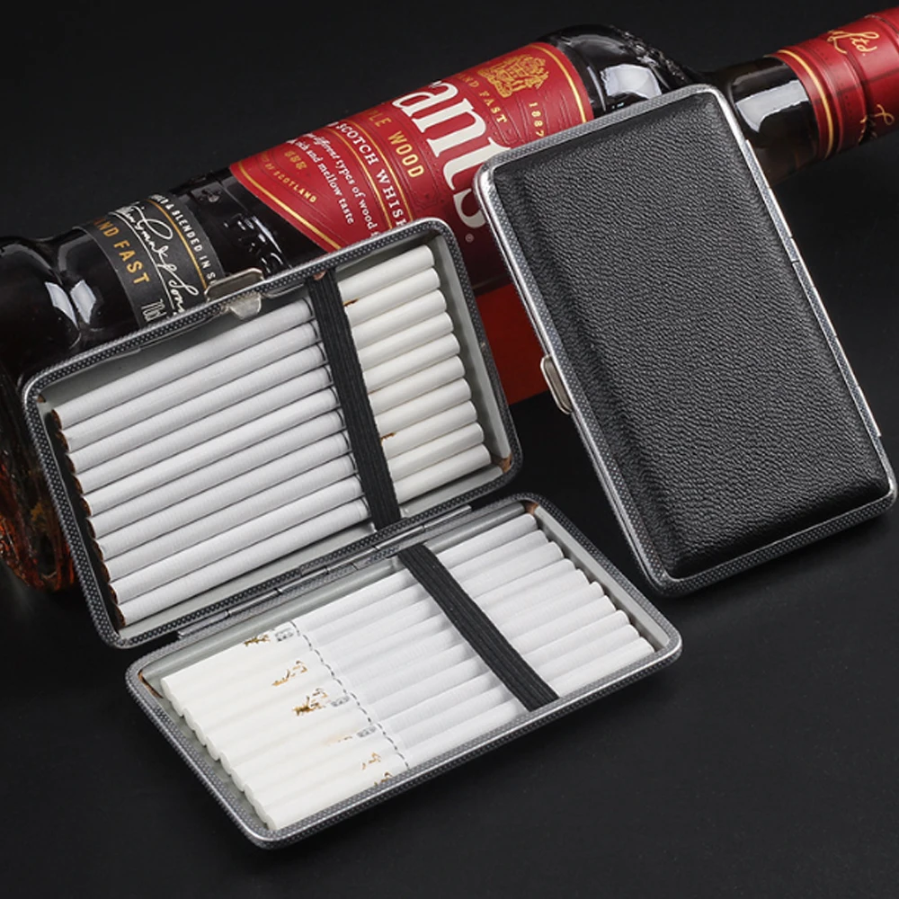 Unique Retro PU Leather Cigarette Case Portable Pocket Cigaret Pack 20 Thin Cigarette Boxes Women Smoker Gift