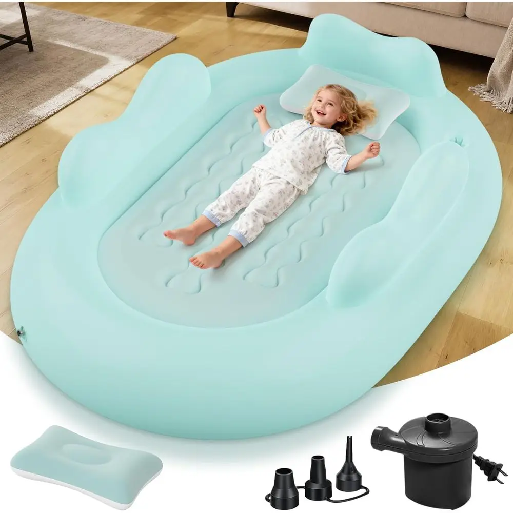

Iatable Toddler Travel Bed - Blow Up Mattror Kids with Waterproo Sheet Protector Portable Toddler Bed Baby Air Mattrwith 3 Sides