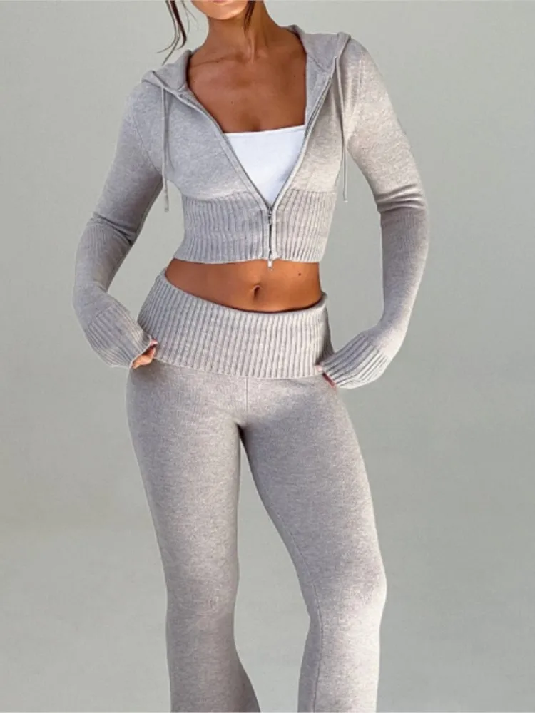 الموضة العصرية محبوك 2 قطعة مجموعات المرأة ضئيلة قصيرة مقنعين سترة بنطلون قطعتين مجموعة الشارع الشهير سيدة التنقل الملابس