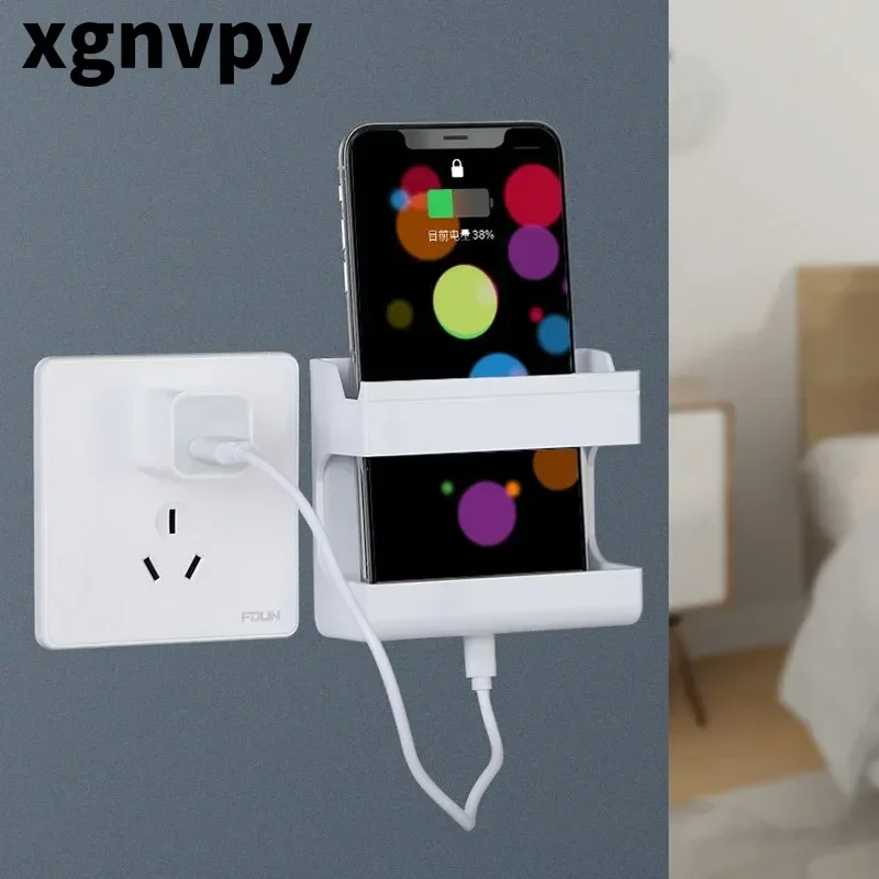 Xgnvpy Wall Shelf Organizer Remote Control Mobile Charging Station Punch Free Adhesive Home Gadgets Storage Box for Living Room