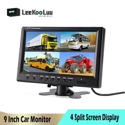 LeeKooLuu-Moniteur de voiture LCD TFT avec connecteurs RCA, écran partagé, sauna, repos, rétroviseur, télécommande, affichage 6 modes, 9 pouces, 4