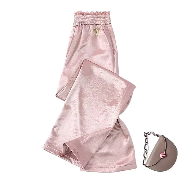 กางเกงขายาวทรงตรงสไตล์จีนสำหรับผู้หญิง ปี 2025 รุ่นใหม่ กางเกงลำลองขากว้างผ้าบางสำหรับฤดูร้อน กางเกงแฟชั่นลำลองสำหรับผู้หญิง