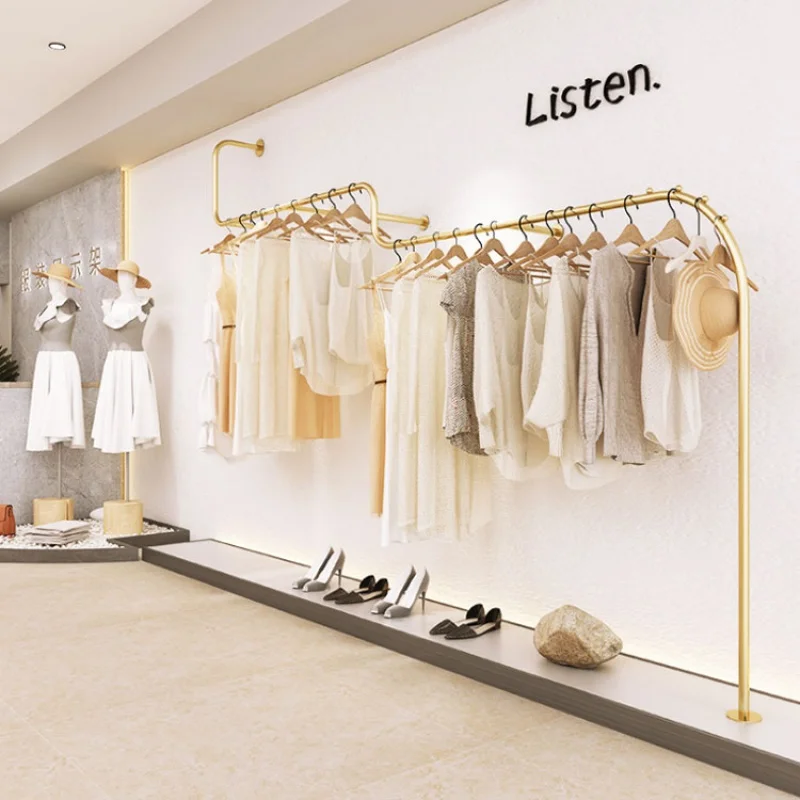 Aangepaste, Aan De Muur Gemonteerde Planken Metalen Kleding Opknoping Display Rek Retail Kledingwinkel Fittingen Lay-Out