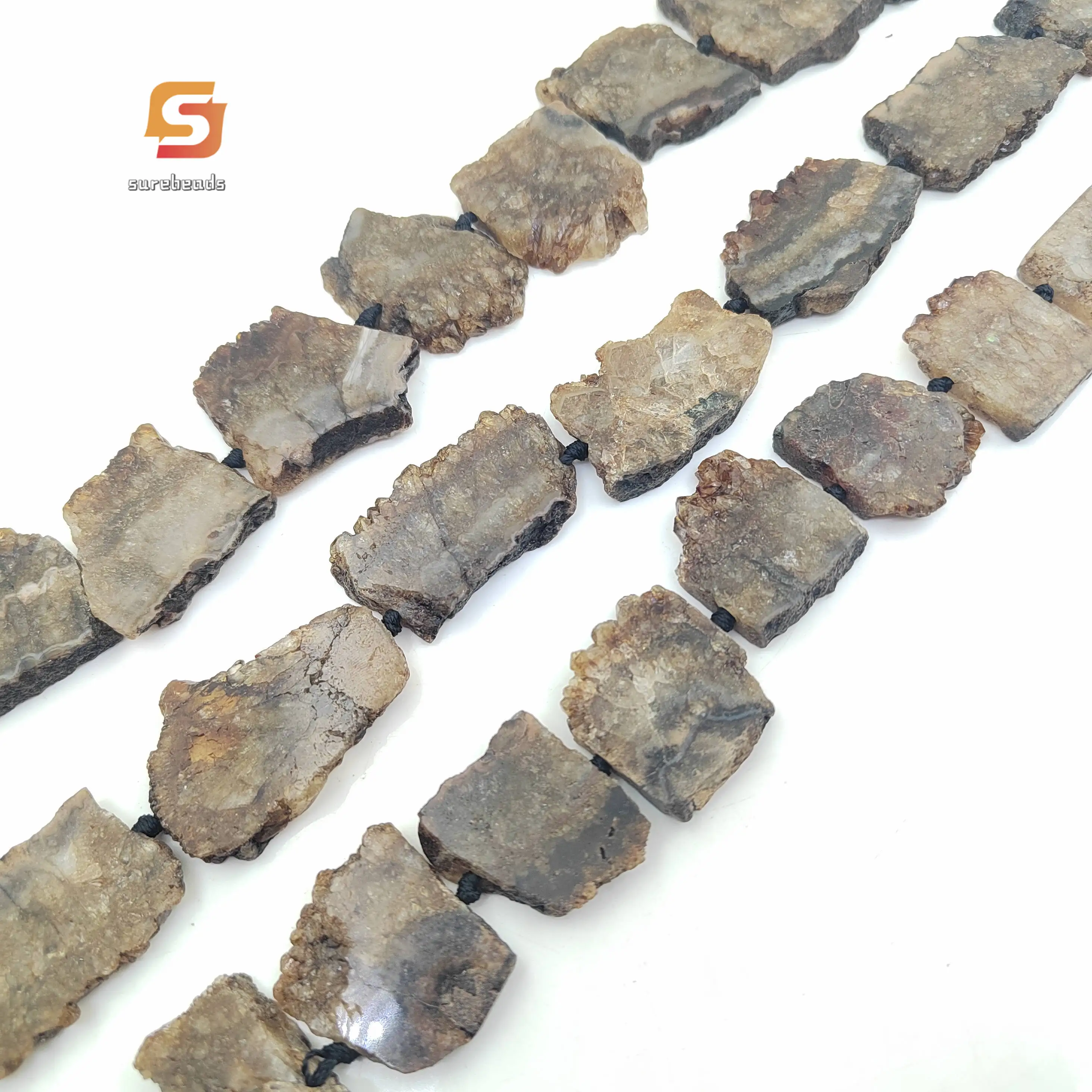 Top Drilled Brown Quartz Geode Druzy Slab Loose Beads Bulk,15.5