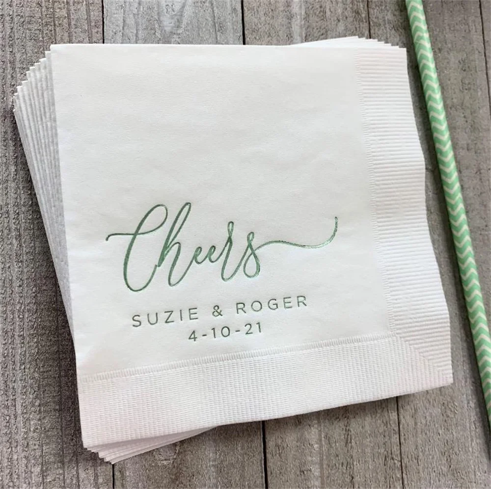 Personalized Napkins Wedding Napkins Custom Monogram Cheers Rehearsal Dinner Beverage Cocktail Luncheon Dinner Guest Towels