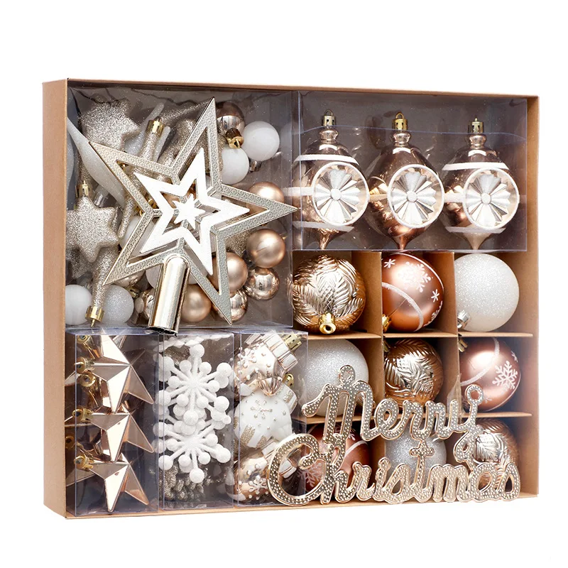 70Pcs Christmas Tree Ornaments Set,Champagne White Christmas Ball Decor Shatterproof Xmas Tree Decorations With Home Party Decor