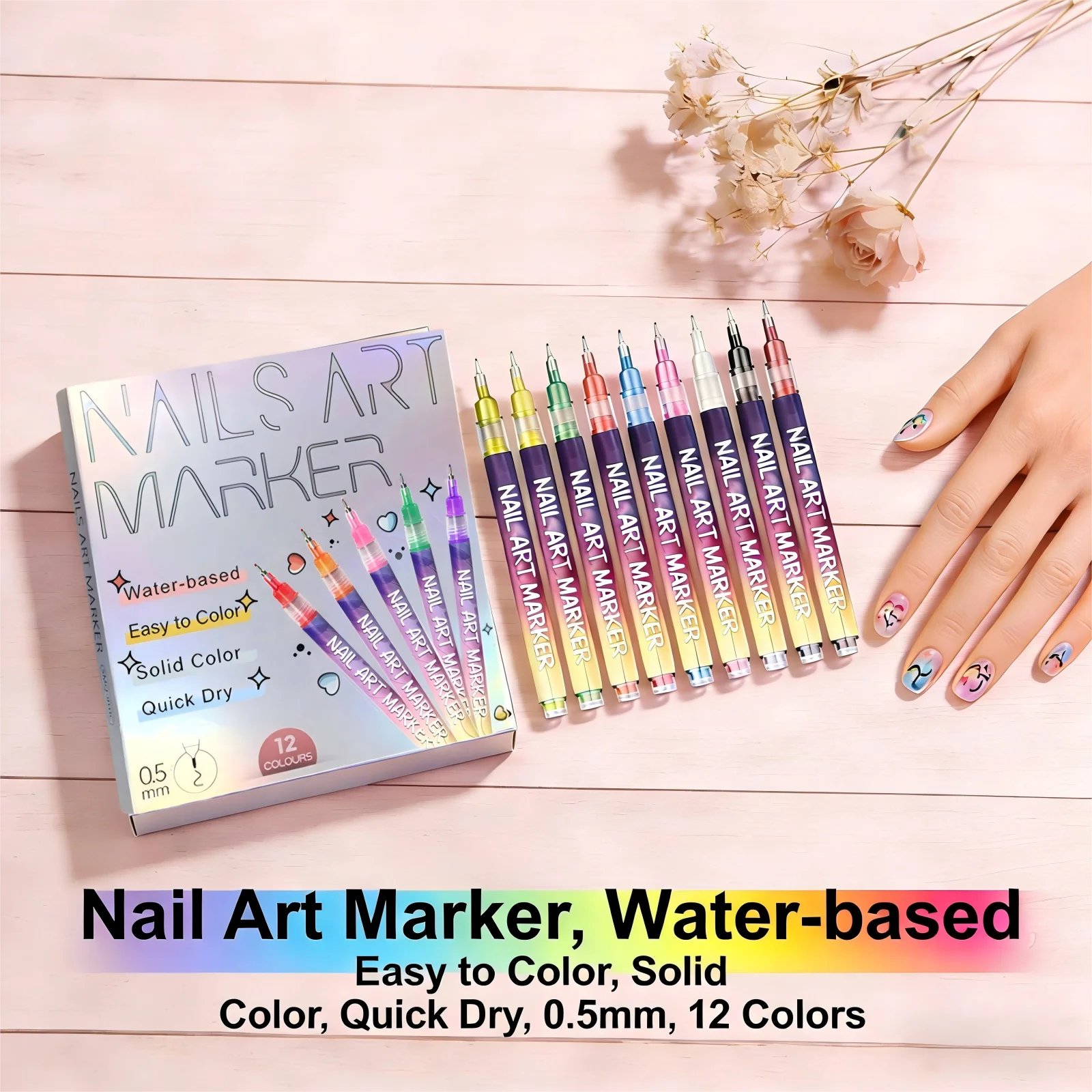 مسمار الكتابة على الجدران مجموعة أقلام 12 ألوان DIY مسمار ملصقات الأظافر ماركر مقاوم للماء سريعة الجافة مجردة خط مانيكير أداة اللوحة بطانة مانيكير #1