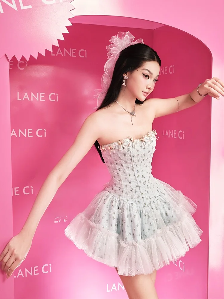 

Женская короткая юбка А-силуэта с цветочным принтом, завышенной талией и молнией, для дня рождения в стиле балетного принца