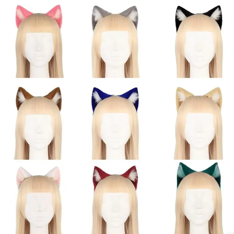 H58E Handmade Cartoon Headbands Furry Wolf Kitten Headwear Ears Carnivals Party Toy