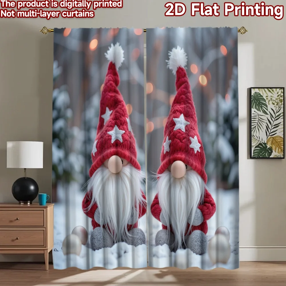 2D flat 2pcs Curtain Vintage drapes and curtains Christmas Snowy Gnome Pair Digitally printed polyester Festive Curtains Use for
