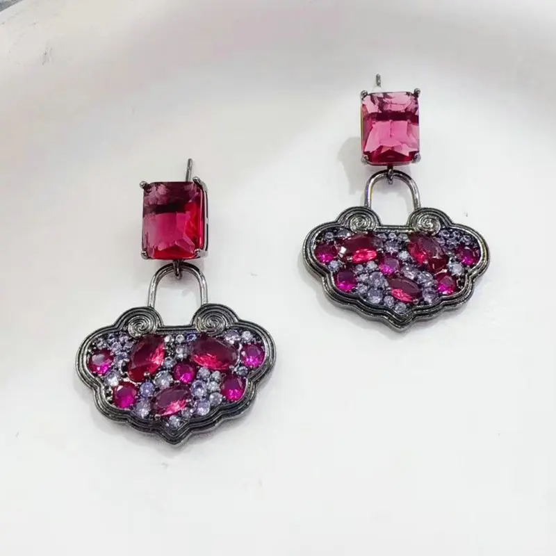 

Bilincolor винтажные серьги с красным кубическим цирконием и зеленым замком для женщин