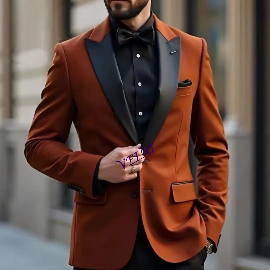 

CustomizedNew Dark Orange And Black Business Men Suit Wedding Party Prom Groom Groomsman Formal Occasions Tuxedos 2 Piece Set Bl