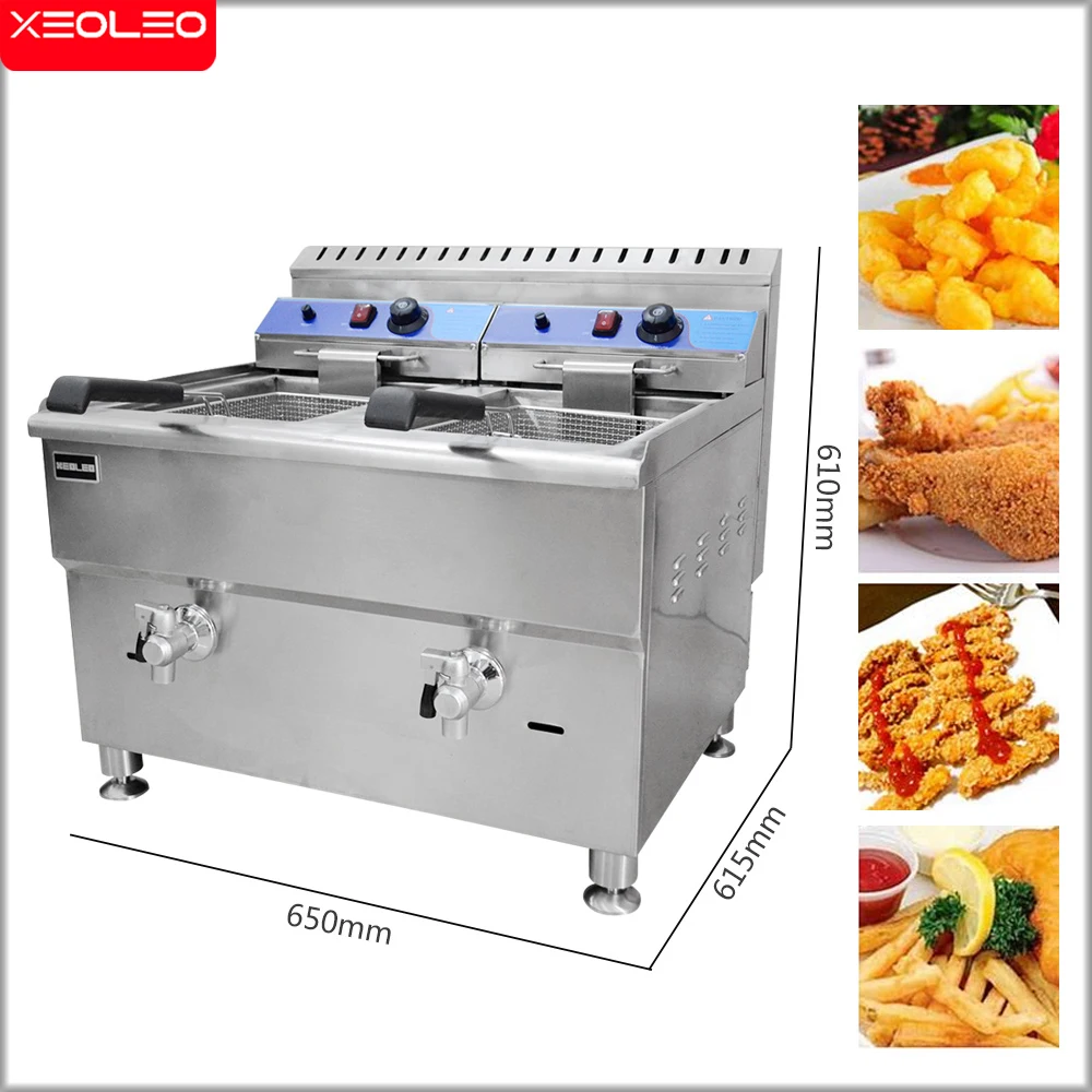 XEOLEO Commercial Fryer Stainless Steel Deep Food 18L*2 Large-capacity Gas Frying Mechine Chicken Wings Fast-Heating Snack