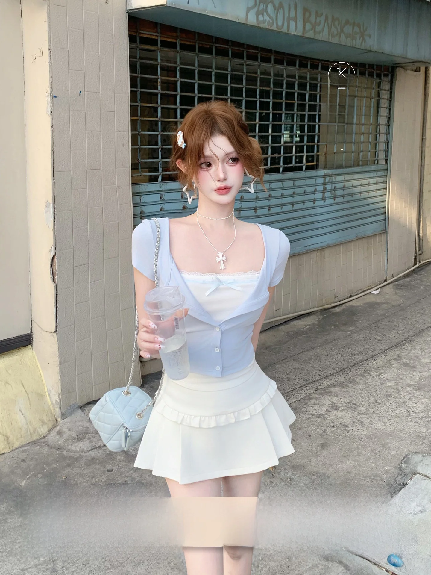 

Joykiki Women's Summer Elastic Short Sleeve T-shirt High Waist Skirt Set Fashionable Two-Piece Outfit Comfortable Fit