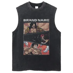 One Piece Vest Washed T-Shirt Anime Guts Graphic Tank Top Cotton Sleeveless Streetwear Loose Trend T Shirt Men's Clothing Unisex