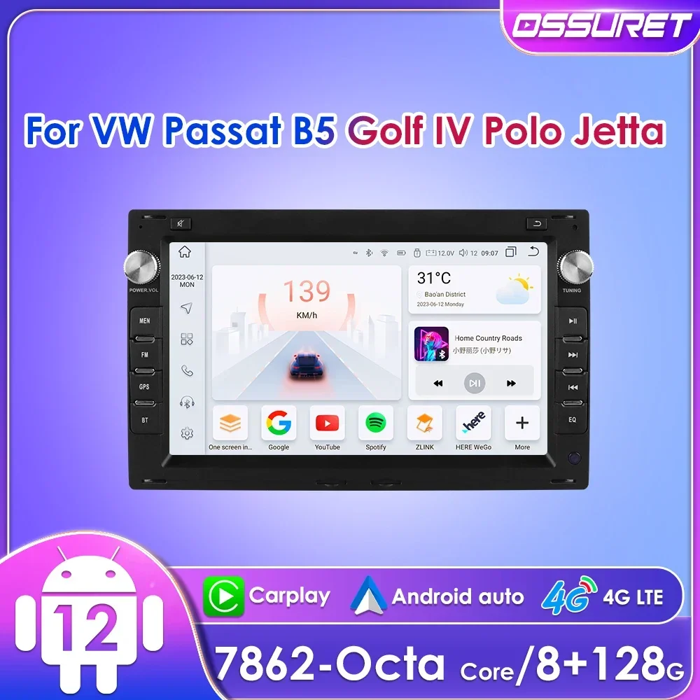 7 "ossuret 2din android auto autoradio für volkswagen vw passat b5 jetta bora golf iv transport t5 quad octa core ui7862 carplay